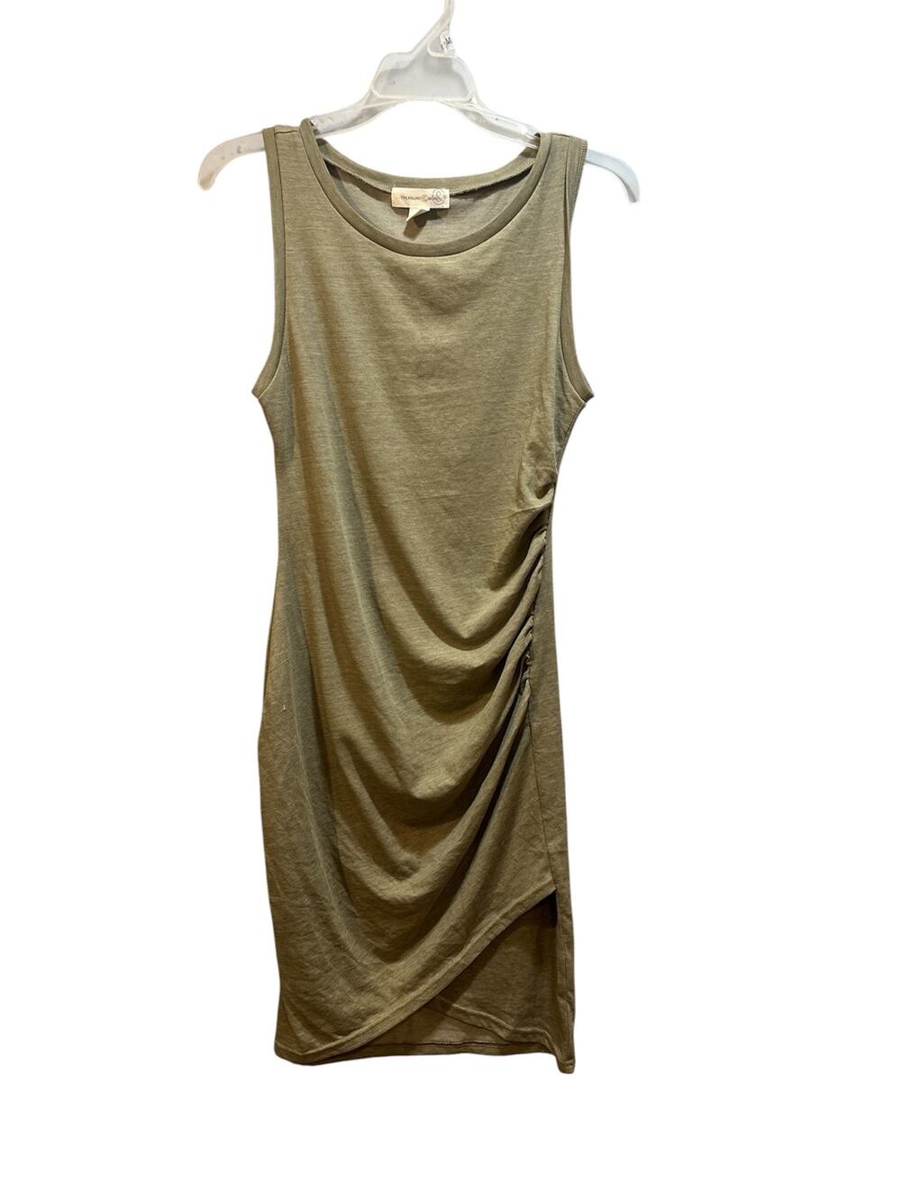 Treasure and Bond size small sleeveless olive green mini dress w/ side ruching